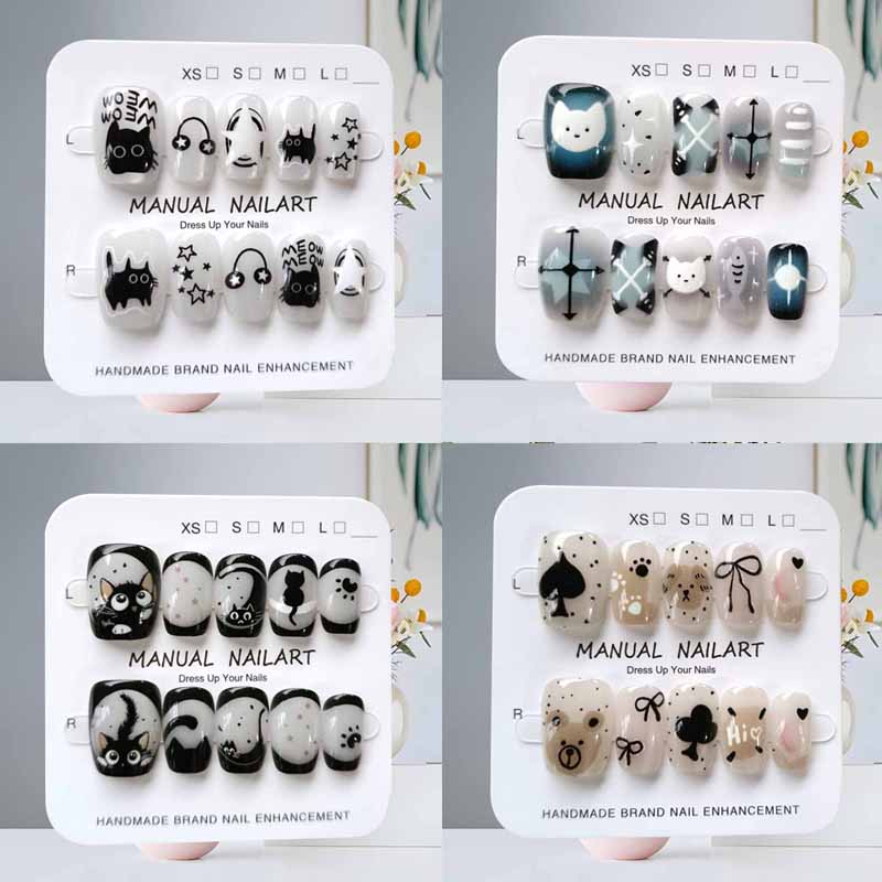 Nail Art Eye Cat - 10Pcs Kuku Palsu Motif Lucu Kartun