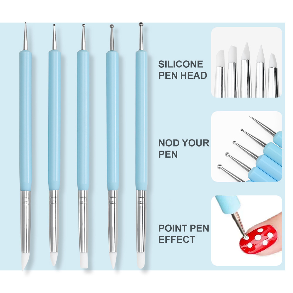 Nail Fan Brush - 1/3/5/6/pcs/set Kuas Seni Kuku-Pena Silikon untuk