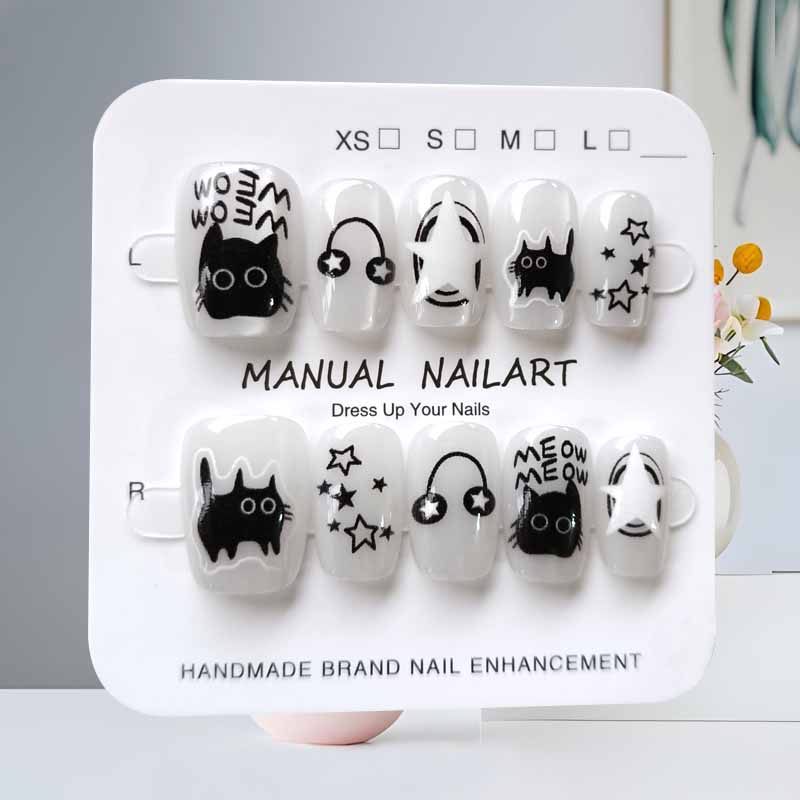 10Pcs Kuku Palsu Motif Lucu Ka - Nail Art Eye Cat ulasan dan harga