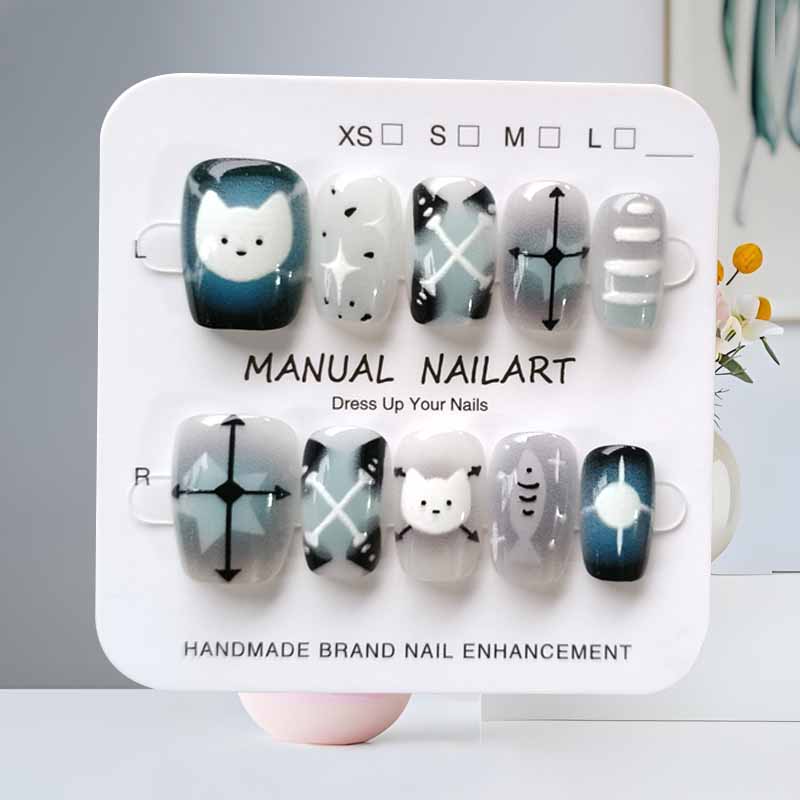 10Pcs Kuku Palsu Motif Lucu Ka - Nail Art Eye Cat ulasan dan harga